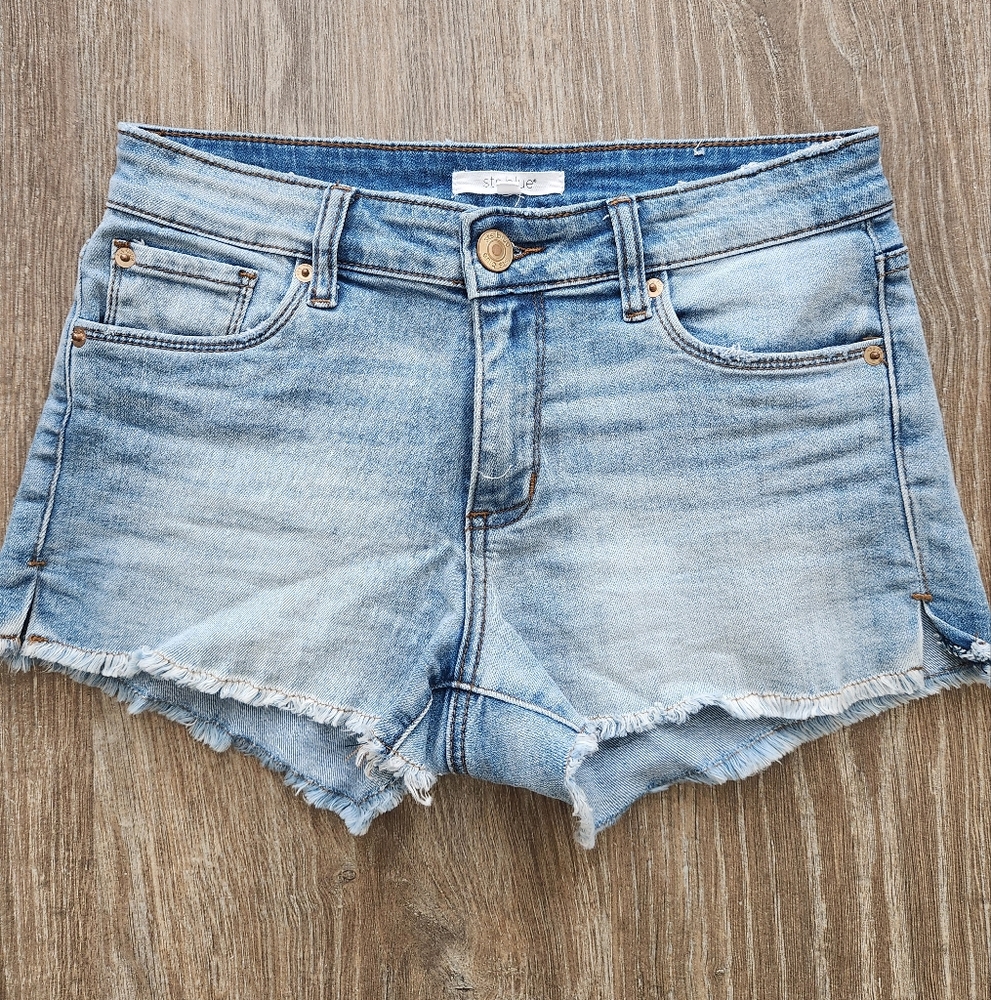 Audrey STS Blue Jean Shorts with Distressed Frayed Hem